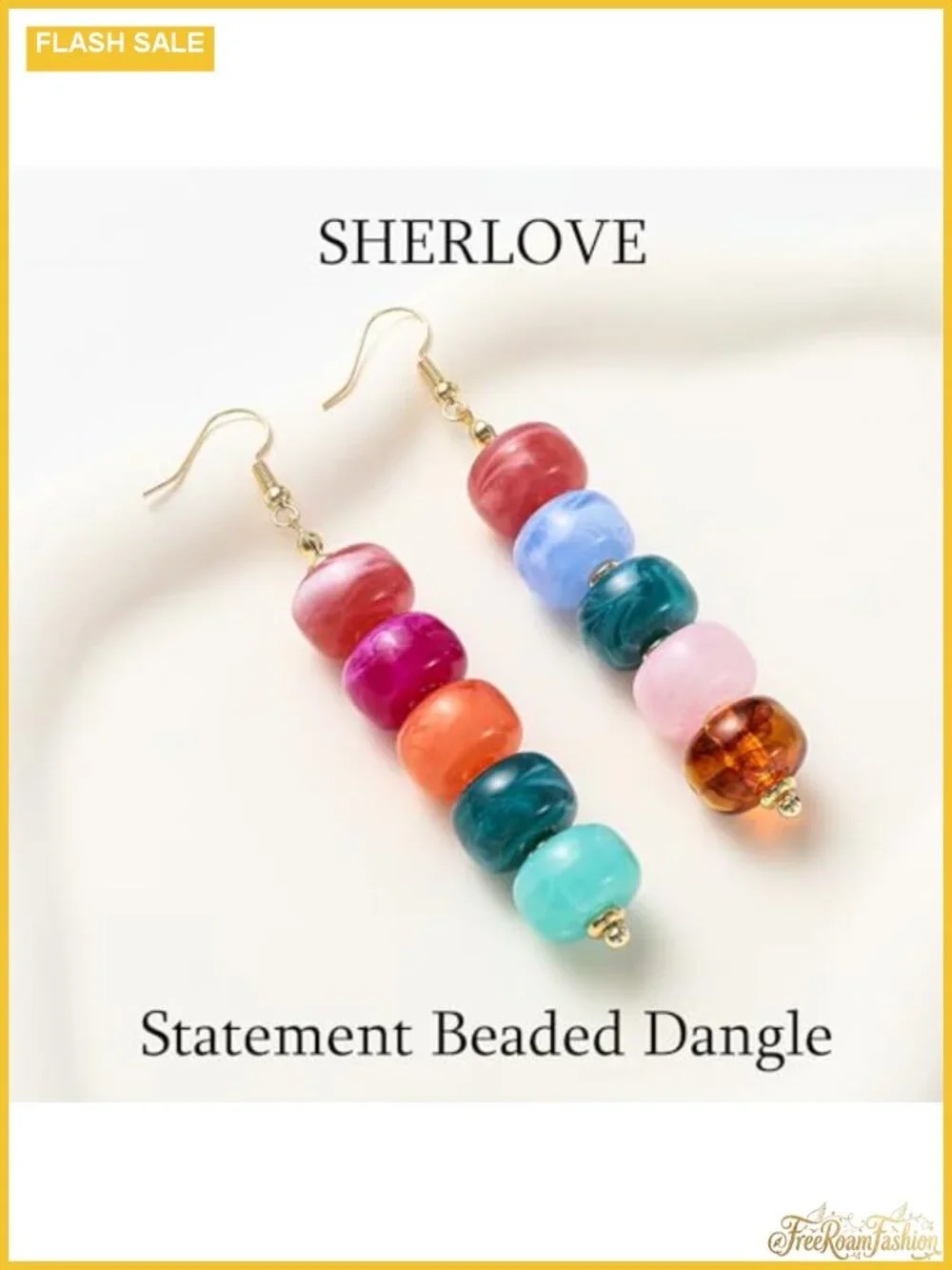 Chunky Resin Beaded Dangle Earrings 14K Gold Plated French Wire
